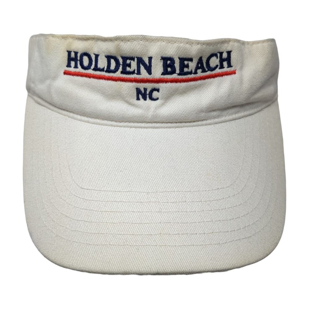 Holden Beach NC Sun Visor Cap Beige One Size Adjustable Embroidered Cotton